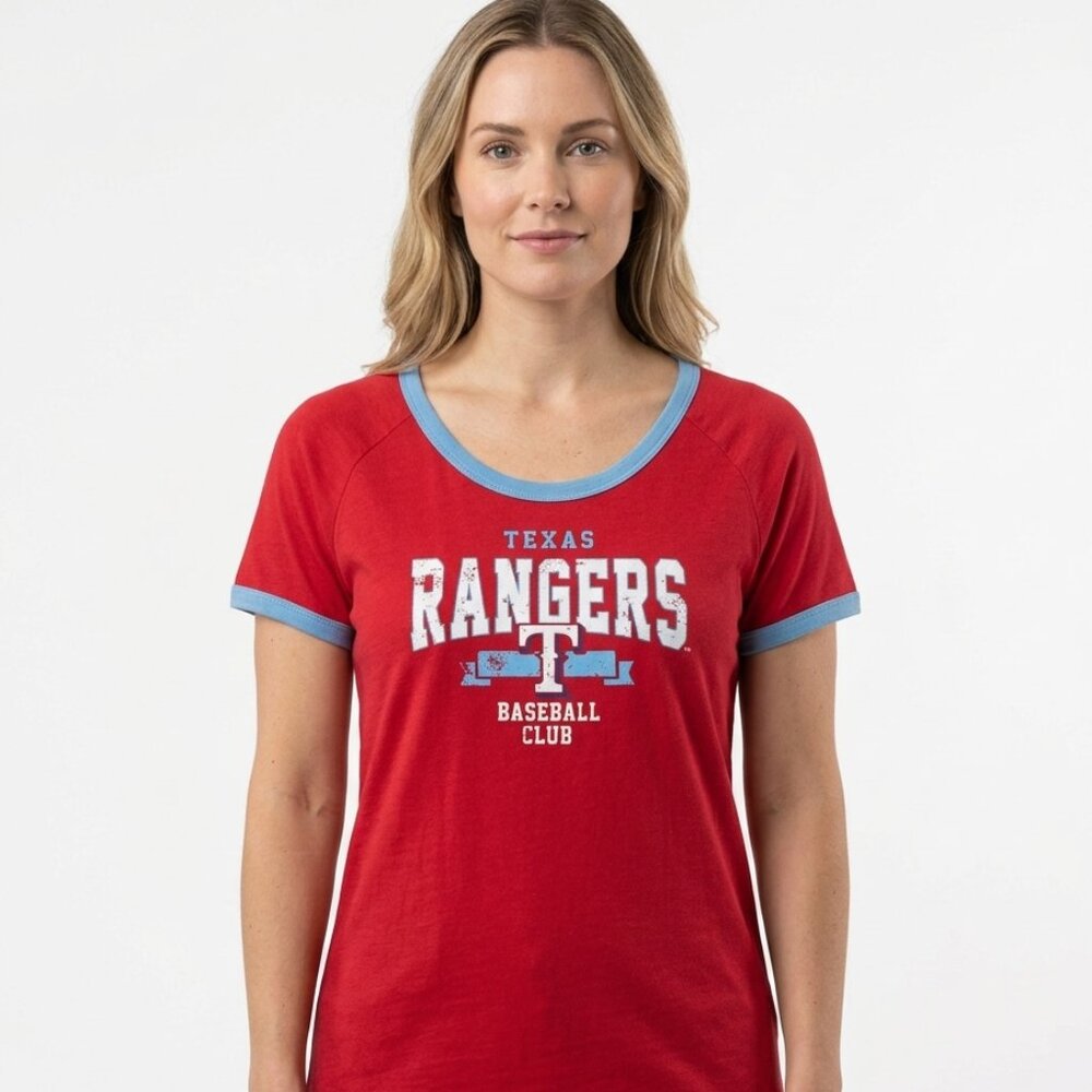 CAMPUS LIFESTYLE BRAND Women's Texas Rangers Red with Blue Trim Tee - Size M